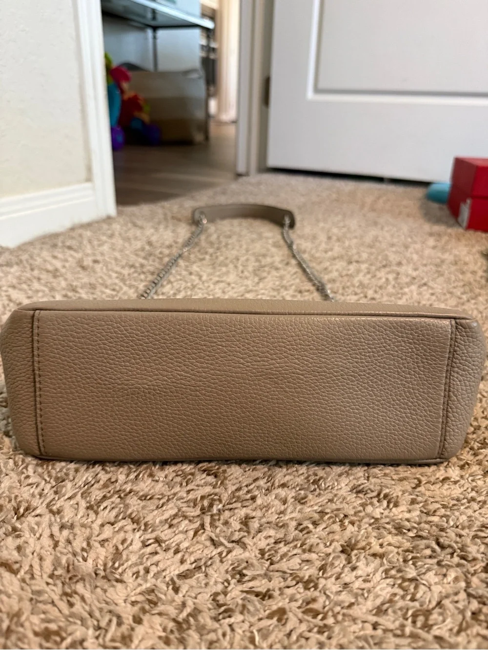 Tory Burch Pebbled Gray Leather Chain-Handle Shoulder Bag